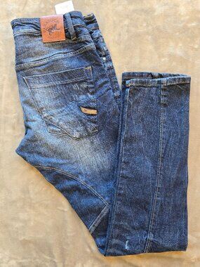 Parasuco men's streight curved leg stretch indigo red zipper 34/34